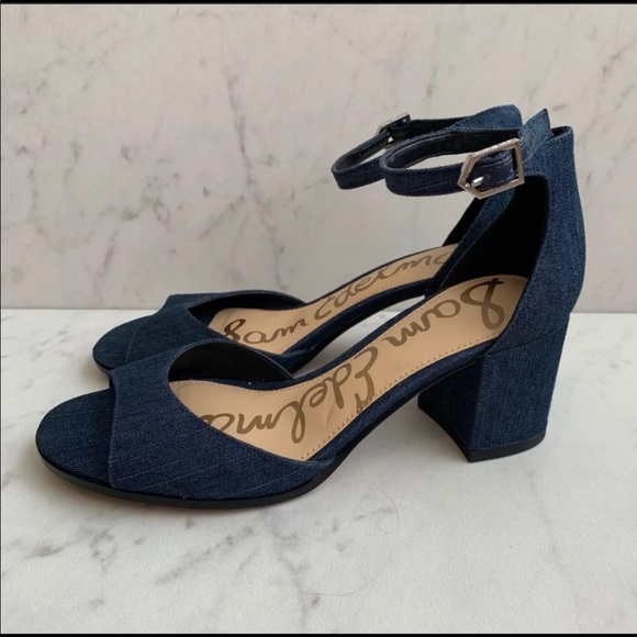 Sam Edelman Susie Blue Denim Block Heel Size 5 - Picture 4 of 6